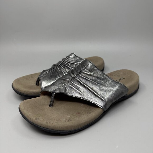 Taos Gift 2 Sandals Women's 9 Pewter Leather Comfort Thong Flip Flop Slip On - Picture 3 of 9